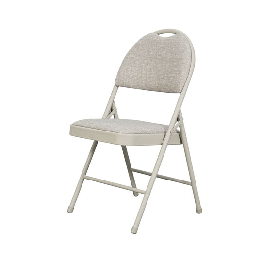 Sudden Comfort Round Back Upholstered Steel Folding Chair, Buff Lace Locke Taupe (Set of 4)