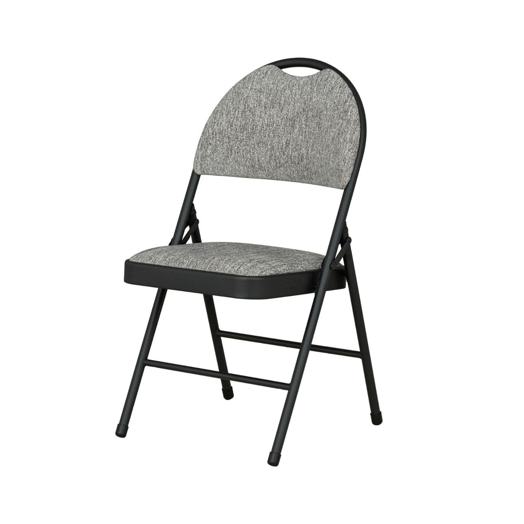 Sudden Comfort Round Back Upholstered Steel Folding Chair, Black Lace Pippin Graphite (Set of 4)