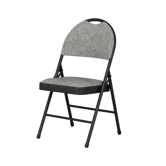 Sudden Comfort Round Back Upholstered Steel Folding Chair, Black Lace Pippin Graphite (Set of 4)
