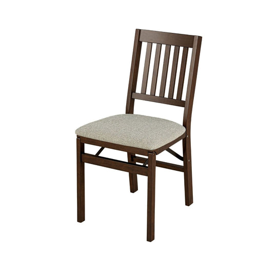 Slat Back Upholstered Folding Chair, Espresso with Barnabas Mushroom Fabric (Set of 2 or 8)