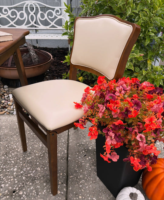 French Upholstered Back Folding Chair, Fruitwood (Set of 2)