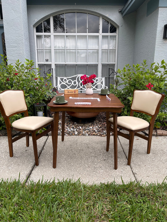 French Upholstered Back Folding Chair, Fruitwood (Set of 2)